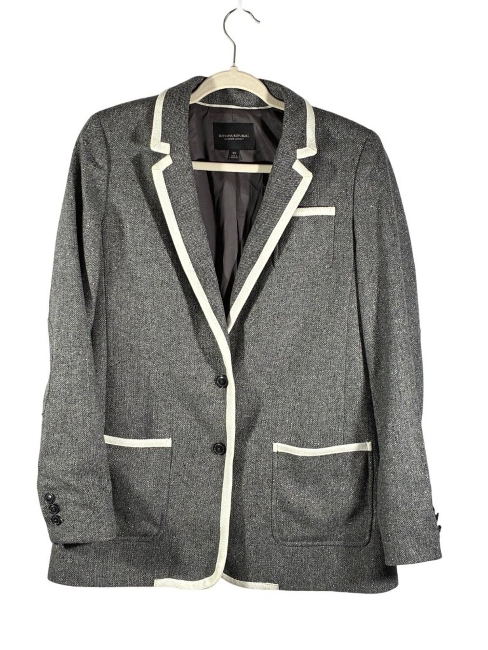 Banana Republic Gray Hacking Jacket White Piping Size 10 preppy academia blazer